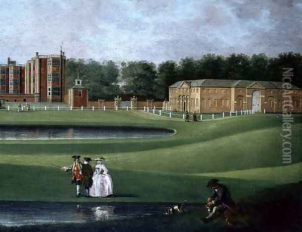 View of Temple Newsam House, detail of the stable block, c.1750 Oil Painting - James Chapman