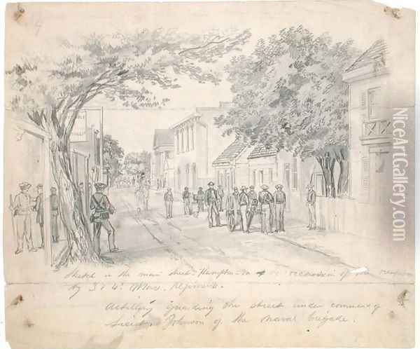 Main Street, Hampton, Virginia...artillery guarding the street c.1860 Oil Painting - Francis Schell