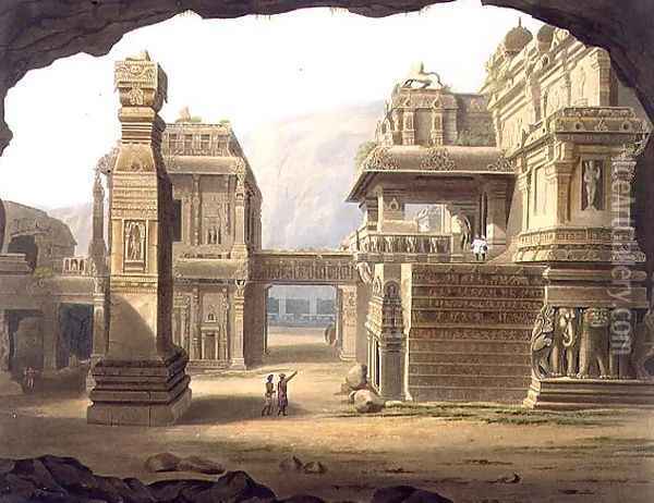 Great Excavated Temple at Ellora in 1813 Oil Painting - Grindlay, Captain Robert M.