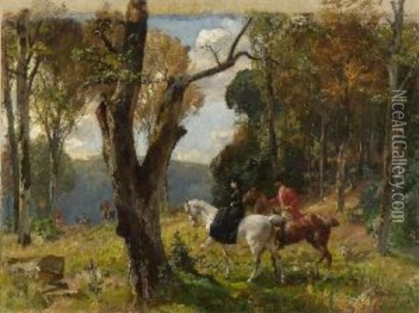 Jagdreiter In Waldlandschaft Oil Painting - Gustav Marx