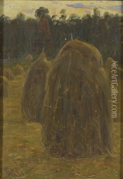 Hay Stacks Oil Painting - Edvard (Edouard) Westman