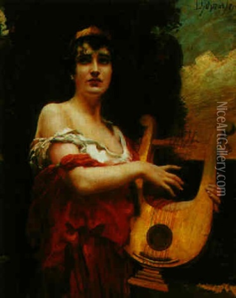 A Lady Playing The Lyre Oil Painting - Leopold Schmutzler