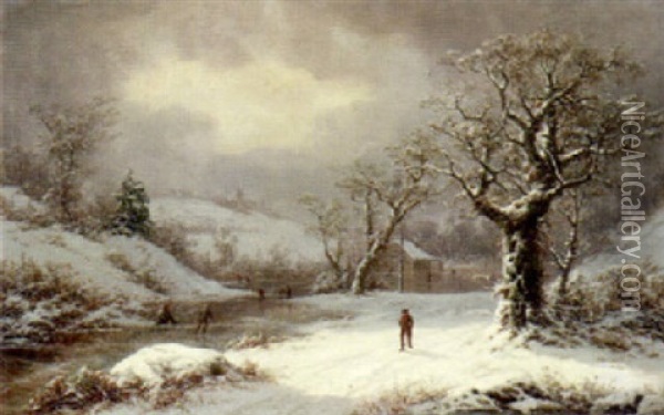Winter In Orange Valley, New York Oil Painting - Gunther Hartwick