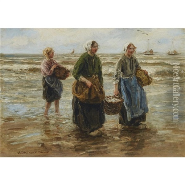 Bringing In The Catch Oil Painting - Johann Jan Zoetelief Tromp