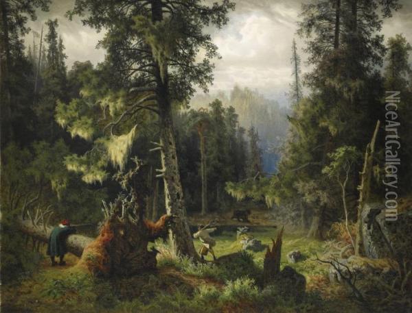 Bjornjakt I Dalarna Oil Painting - Olof Arborelius