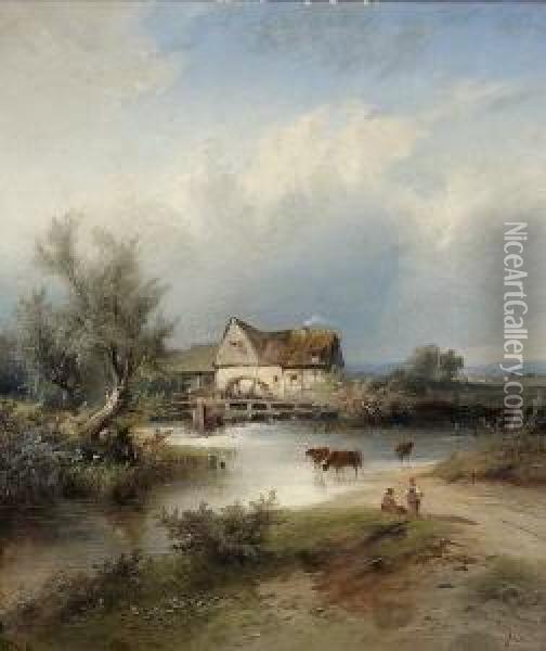 Muhle Am Fluss. Oil Painting - Heinrich (Heinz) Hiller