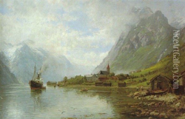 Landschaft Am Hardangerfjord Oil Painting - Anders Monsen Askevold