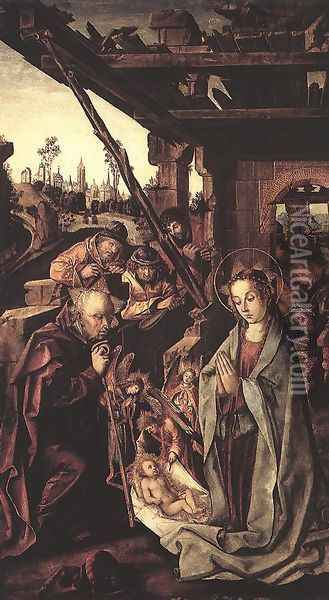 The Adoration of the Shepherds 1530 Oil Painting - Rodrigo de, the Younger Osona