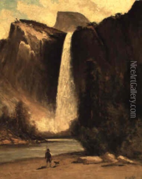Bridle Veil Falls Oil Painting - Thomas Hill