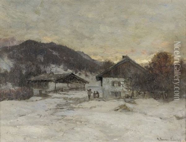 Winterliche Landschaft Mit Bauernhaus Oil Painting - Anders Andersen-Lundby