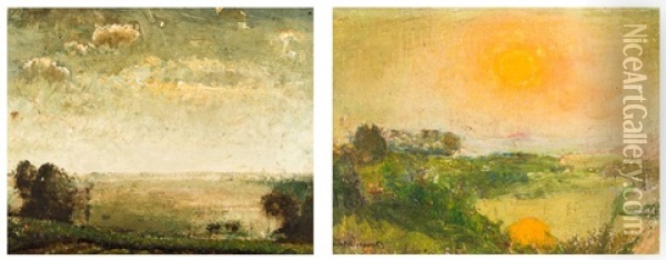 Landscape - Landscape With Sun Oil Painting - Ernest Welvaert