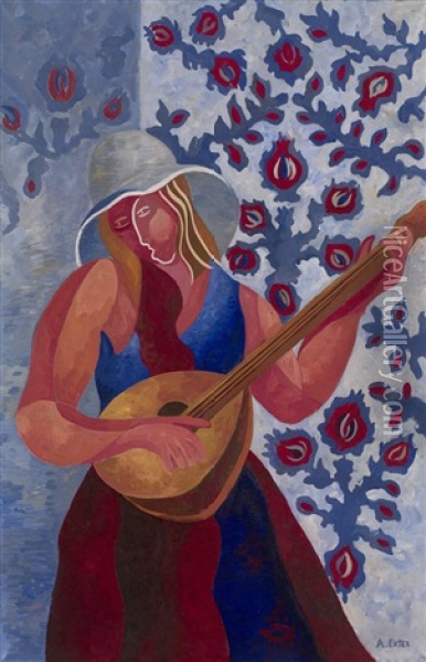 Girl With A Mandolin Oil Painting - Alexandra Exter