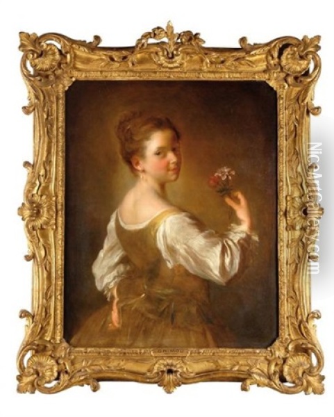 Portrait De Jeune Fille Avec Des Fleurs Oil Painting - Alexis Grimou