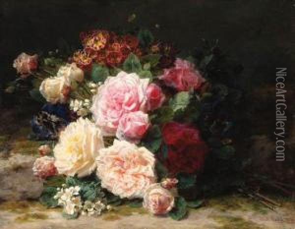 A Floral Still Life Oil Painting - Jean-Baptiste Robie