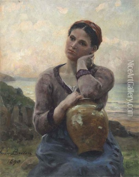 Jeune Paysanne A La Cruche Sur Fond De Mer Oil Painting - Jules Breton