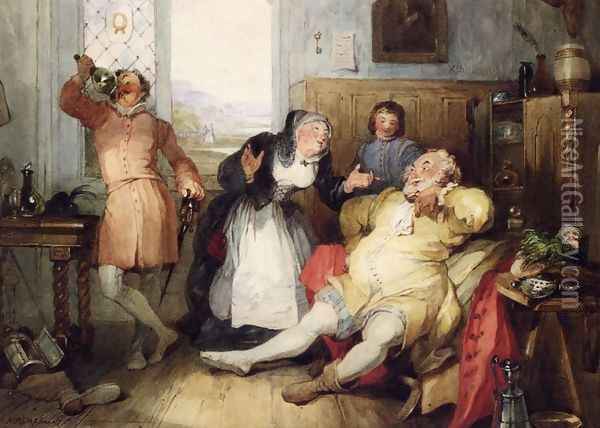 Falstaff and Mistress Quickly from 'The Merry Wives of Windsor' Oil Painting - Francis Philip Stephanoff