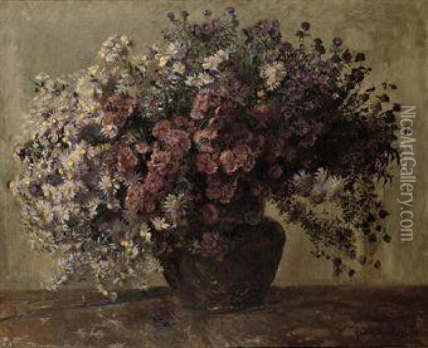 Autumn Asters In A Vase Oil Painting - Frans David Oerder