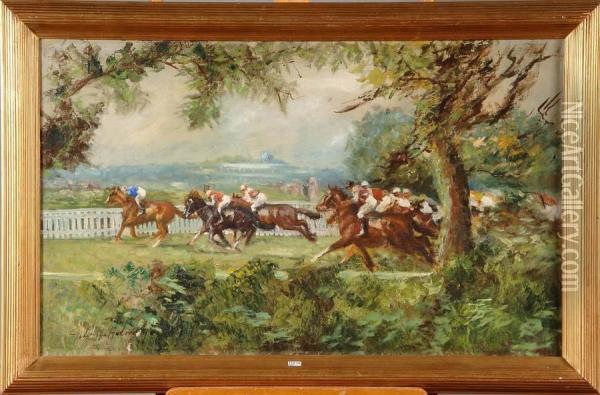 Course De Chevaux Oil Painting - Gilbert Holiday