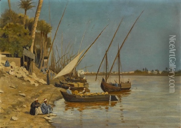 Feluken Am Nil Oil Painting - Ferdinand Scribe