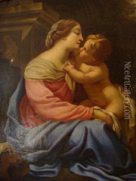 La Vierge A L'enfant. Oil Painting - Aubin Vouet