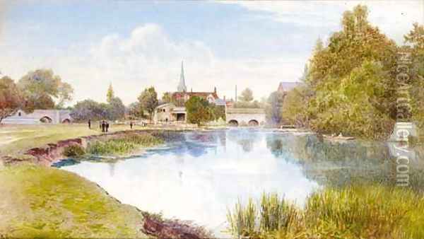 Figures on the banks of the river Cam Oil Painting - English School