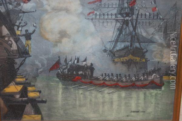 Naval Battle Oil Painting - Julian Oliver Davidson