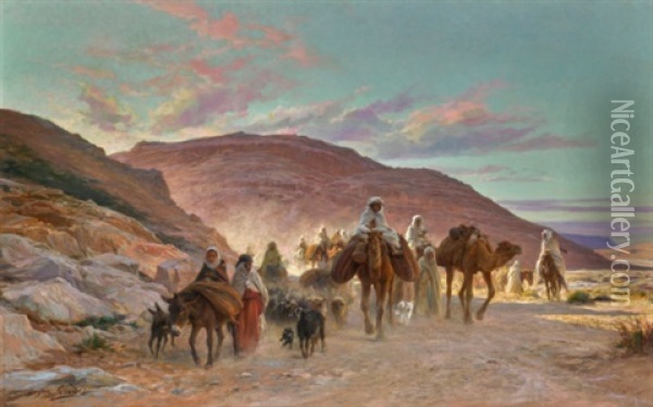 A Desert Caravan Oil Painting - Eugene Alexis Girardet