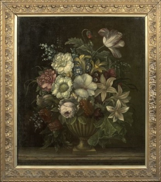 Still Life With Bouquet Of Flowers In A Vase Oil Painting - Fredrik Jonas Lucian Botfield Collett