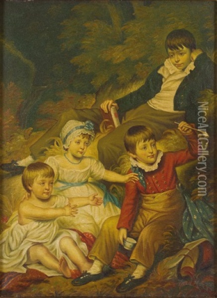 Children With A Bubble Pipe Oil Painting - Frederick Morgan