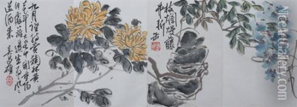 Collection Of Flowers, Fruits And Vegetables Oil Painting - Wu Changshuo