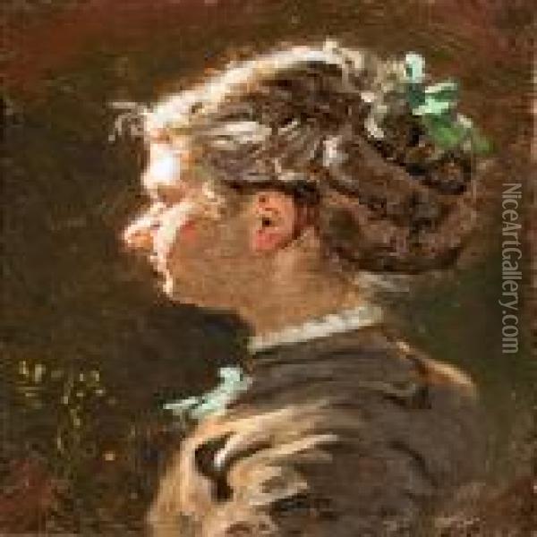Portrait Of A Young Woman Oil Painting - Viggo Johansen
