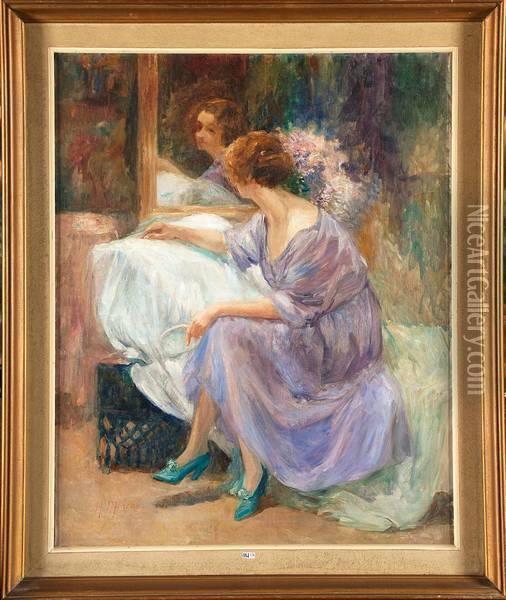 Elegante Au Miroir Oil Painting - Henri Moreau