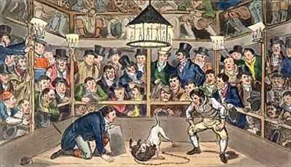 Tom and Jerry sporting their blunt on the phenomenon Monkey Jacco Macacco at the Westminster Pit Oil Painting - I. Robert and George Cruikshank
