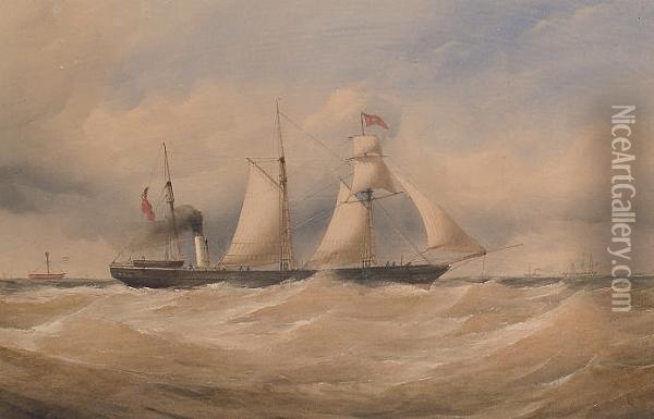 A Sail And Steamship In The Channel. Oil Painting - Charles Taylor