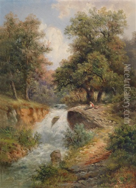 Waterfall In Tyrol In Windisch-matrei Oil Painting - Gustav Barbarini