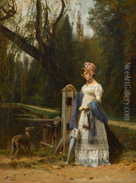 Elegant Lady And Her Whippet Oil Painting - Jules Worms
