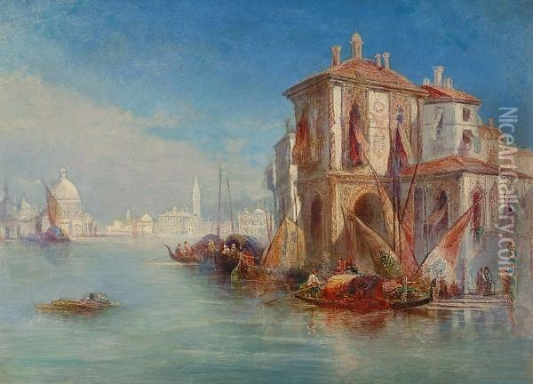 A Venetian Villa With A View To Santa Maria Della Salute Oil Painting - James Holland