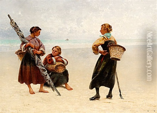 Ostronplockerskor I Bretagne Oil Painting - August Vilhelm Nikolaus Hagborg