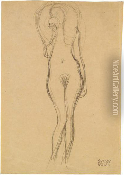 Standing Female Nude
 Sketch For
 Veritas Oil Painting - Gustav Klimt