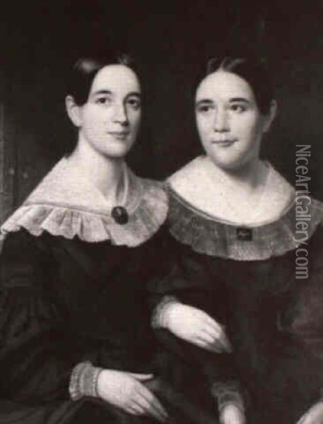 The Two Sisters/portrait Of Two Young Women Seated In An    Interior Oil Painting - Henry Cheever Pratt