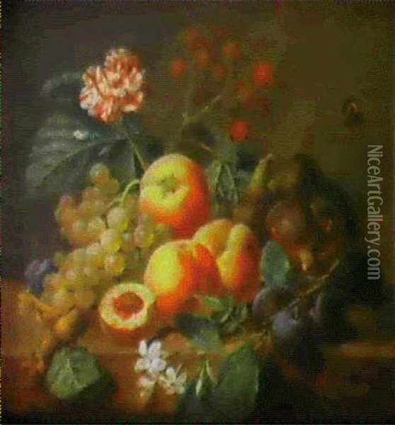 Nature Morte Aux Peches, Figues, Fraises Et Raisins Oil Painting - Christiaen van Pol