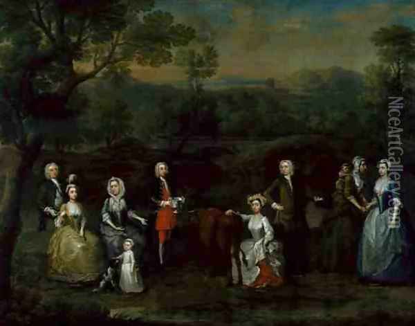 The Russell and Revett Families Syllabub Straight from the Cow, 1740s Oil Painting - Charles Phillips