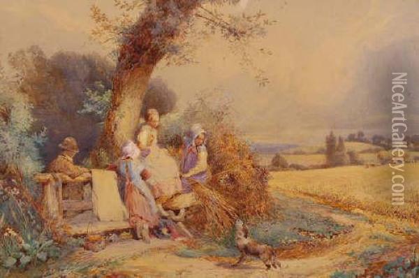 Study Of Younggleaners Resting Near The Harvest Fields Oil Painting - Myles Birket Foster