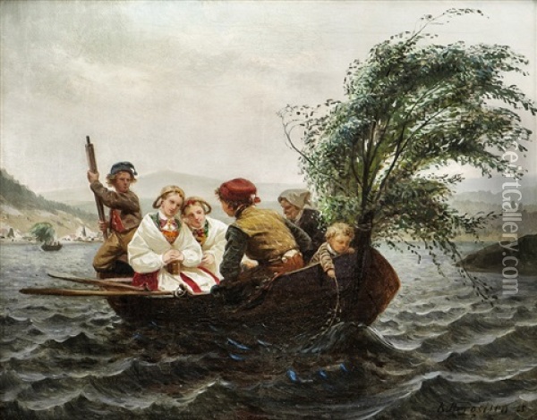 Pa Vei Fra Kirke Oil Painting - Knud Larsen Bergslien