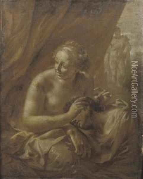Samson And Delilah; 'en Brunaille' Oil Painting - Adriaen Van Der Werff