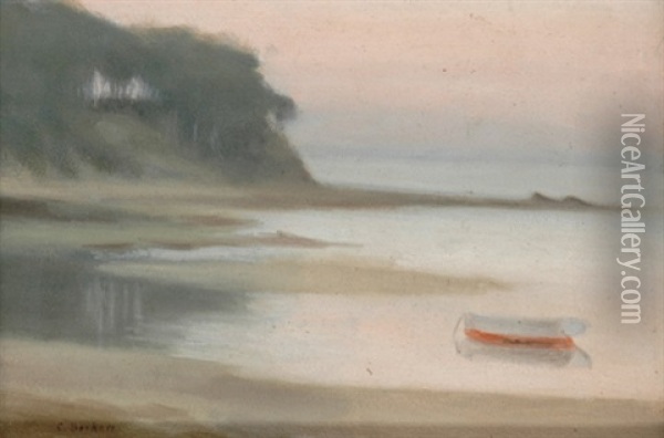 Untitled (moored Boat Bayside) Oil Painting - Clarice Marjoribanks Beckett