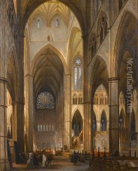 The Interior Of Westminster Abbey Oil Painting - Jules Victor Genisson