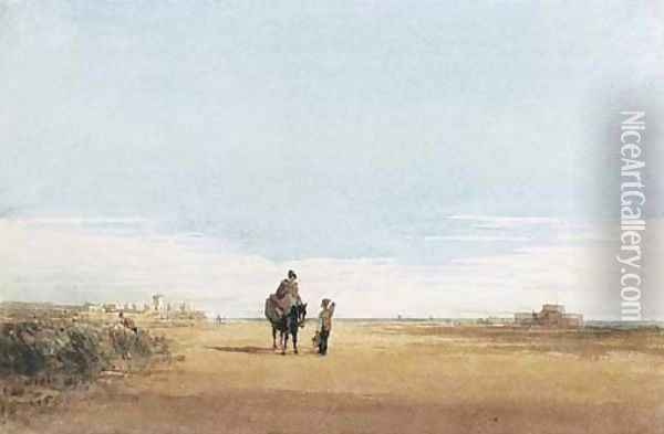 Figures on a beach near Rye, Sussex Oil Painting - David Cox