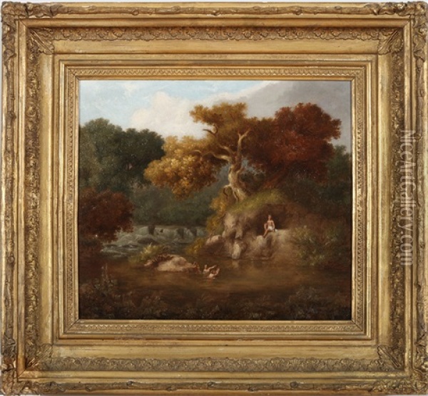 Bathers In A Wooded Landscape Oil Painting - Henry Warren