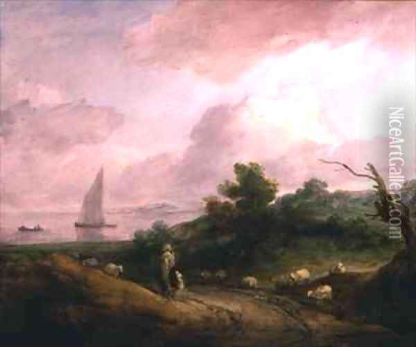 Coastal Landscape with a Shepherd and his Flock Oil Painting - Thomas Gainsborough